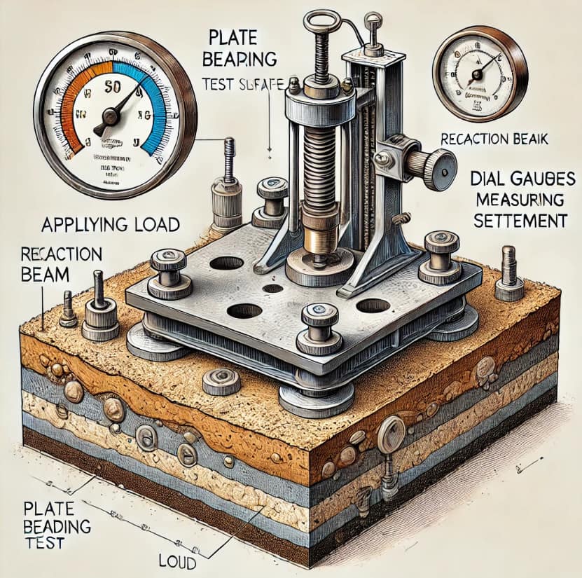 Skema pengujian plate bearing dengan pelat baja dan dongkrak hidrolik